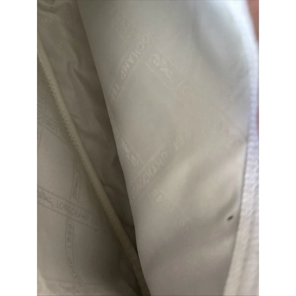 Longchamp Vintage Pebble Leather Baguette Shoulder Bag White Y2K Minimalist